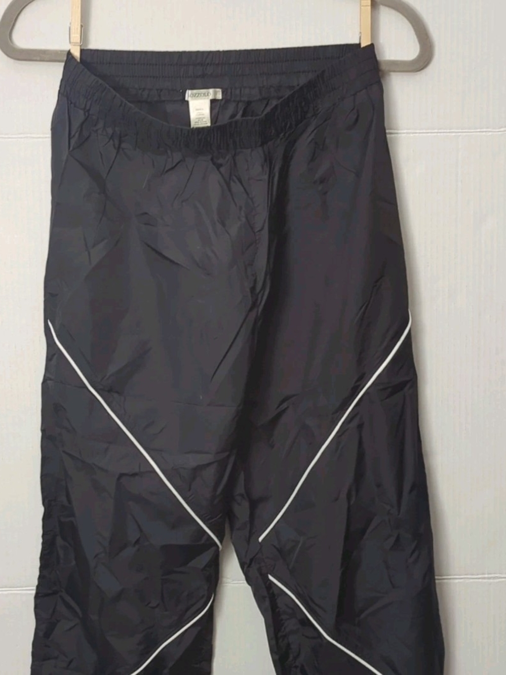 Bozzolo Women's Windbreaker Pants Black Nylon Reflective Accents Elastic Waist